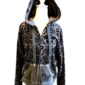 Disney Parks Mickey Mouse Burnout Velvet Print Full Zip Hoodie RARE Women’s L